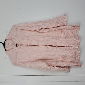 Silhouettes Linen Tunic Button Front Embroidered Palm Trees Pink Womens 1X